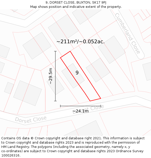 9, DORSET CLOSE, BUXTON, SK17 9PJ: Plot and title map