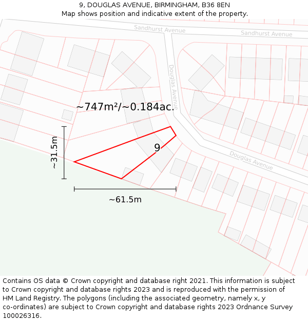 9, DOUGLAS AVENUE, BIRMINGHAM, B36 8EN: Plot and title map