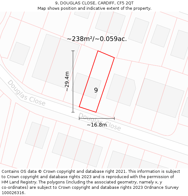 9, DOUGLAS CLOSE, CARDIFF, CF5 2QT: Plot and title map