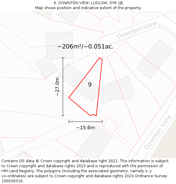 9, DOWNTON VIEW, LUDLOW, SY8 1JE: Plot and title map