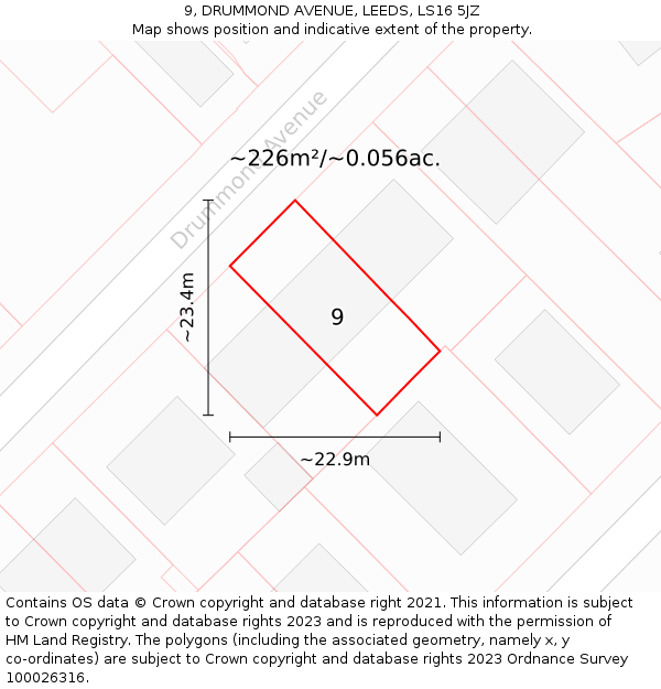 9, DRUMMOND AVENUE, LEEDS, LS16 5JZ: Plot and title map