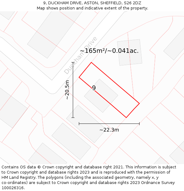 9, DUCKHAM DRIVE, ASTON, SHEFFIELD, S26 2DZ: Plot and title map