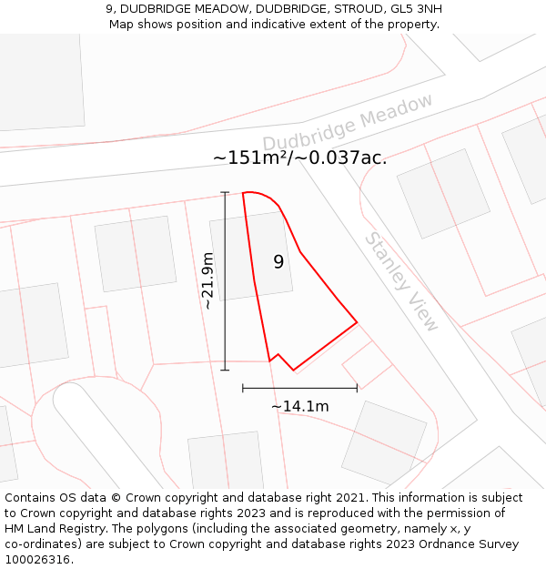 9, DUDBRIDGE MEADOW, DUDBRIDGE, STROUD, GL5 3NH: Plot and title map