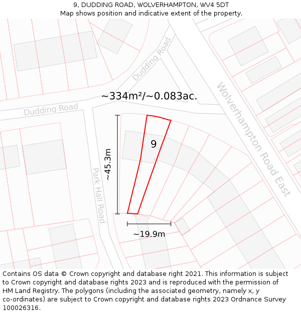 9, DUDDING ROAD, WOLVERHAMPTON, WV4 5DT: Plot and title map