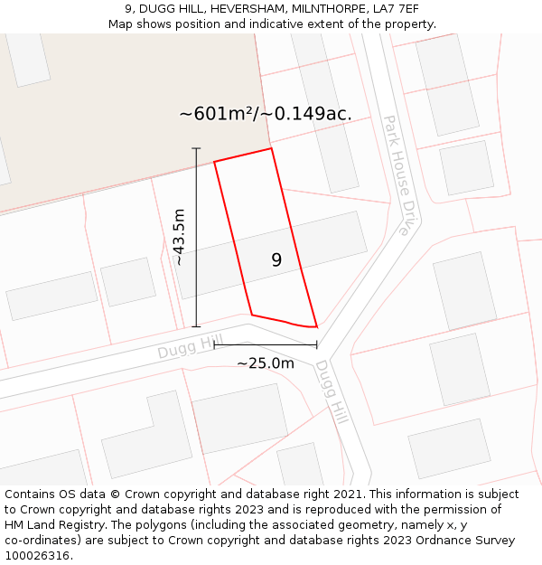 9, DUGG HILL, HEVERSHAM, MILNTHORPE, LA7 7EF: Plot and title map