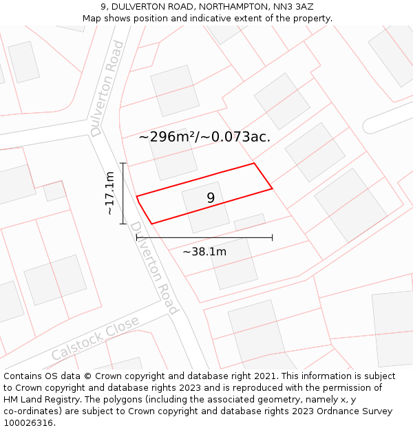 9, DULVERTON ROAD, NORTHAMPTON, NN3 3AZ: Plot and title map