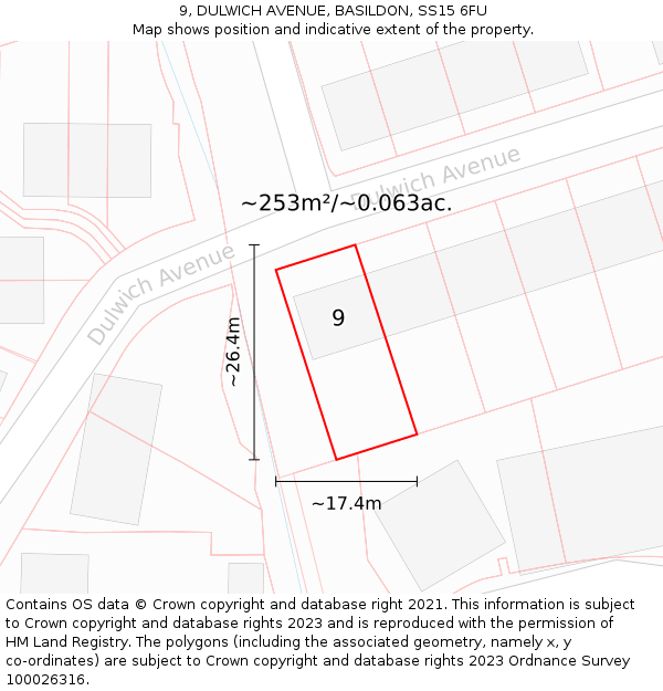 9, DULWICH AVENUE, BASILDON, SS15 6FU: Plot and title map