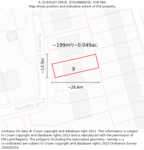 9, DUNSLEY DRIVE, STOURBRIDGE, DY8 5RA: Plot and title map