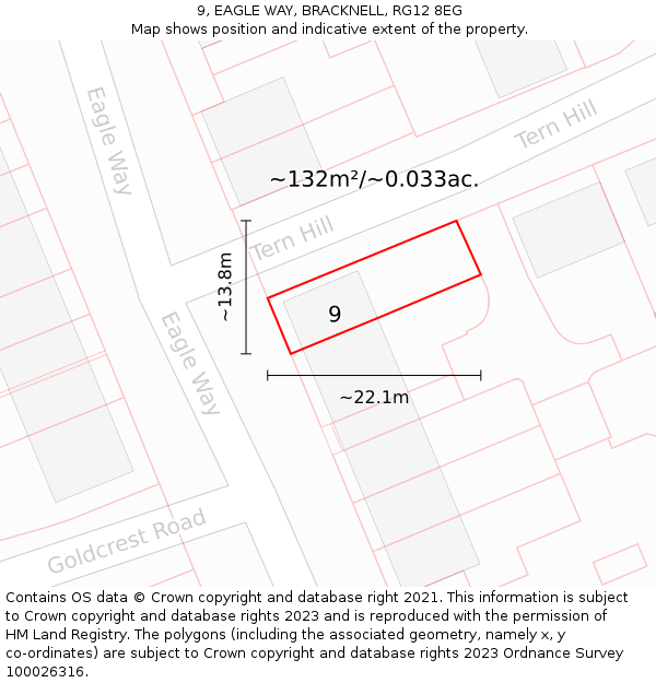 9, EAGLE WAY, BRACKNELL, RG12 8EG: Plot and title map