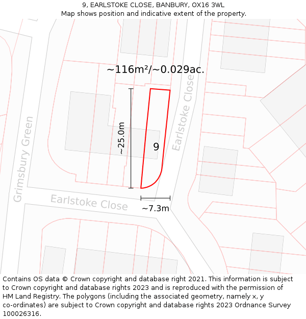 9, EARLSTOKE CLOSE, BANBURY, OX16 3WL: Plot and title map