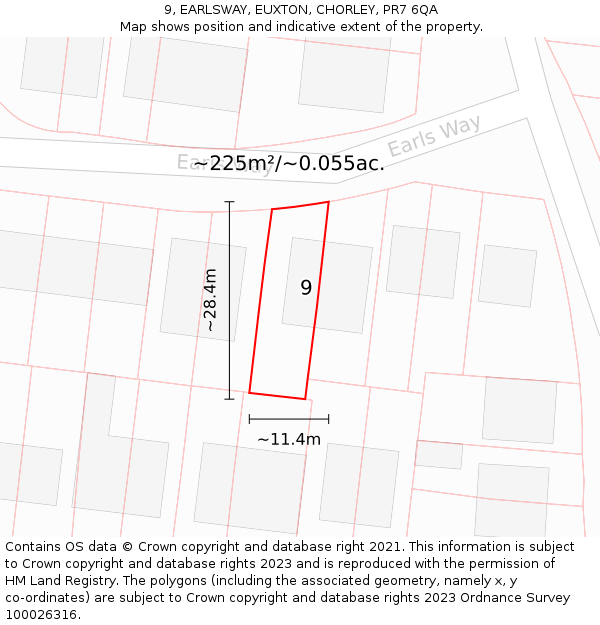 9, EARLSWAY, EUXTON, CHORLEY, PR7 6QA: Plot and title map