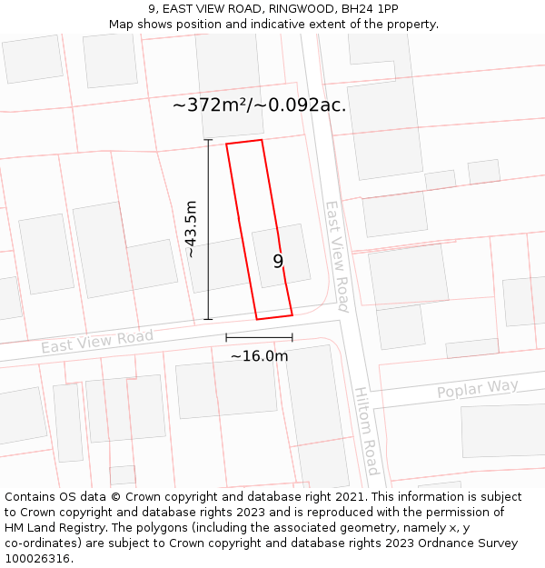 9, EAST VIEW ROAD, RINGWOOD, BH24 1PP: Plot and title map