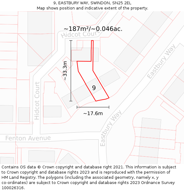 9, EASTBURY WAY, SWINDON, SN25 2EL: Plot and title map