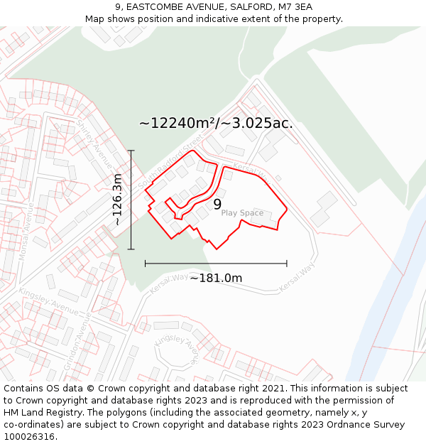 9, EASTCOMBE AVENUE, SALFORD, M7 3EA: Plot and title map