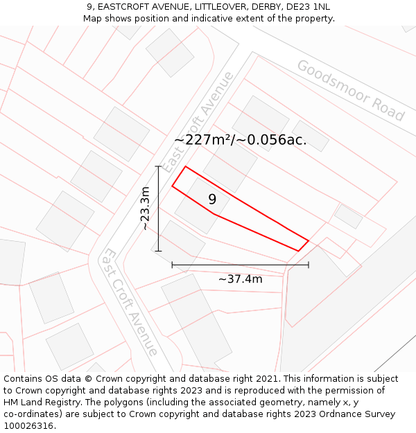 9, EASTCROFT AVENUE, LITTLEOVER, DERBY, DE23 1NL: Plot and title map