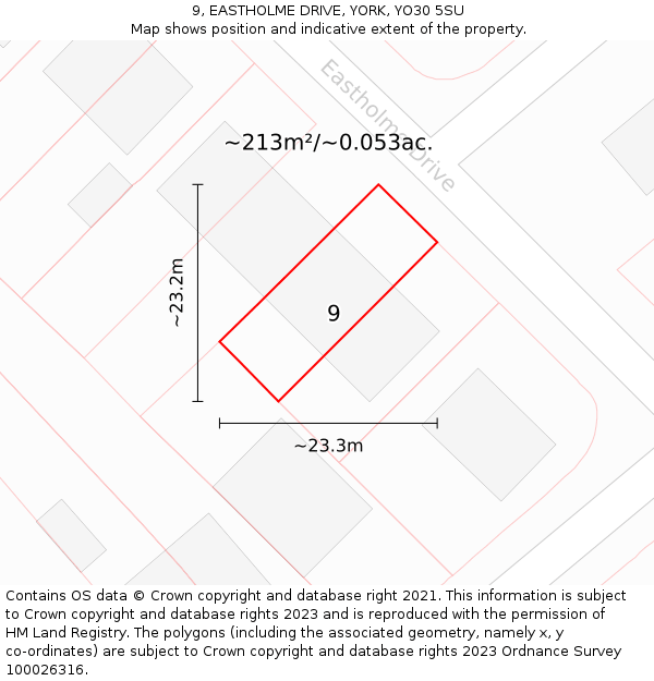 9, EASTHOLME DRIVE, YORK, YO30 5SU: Plot and title map