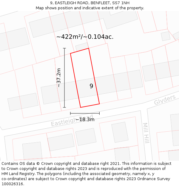 9, EASTLEIGH ROAD, BENFLEET, SS7 1NH: Plot and title map