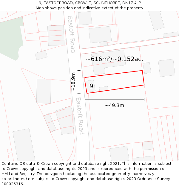 9, EASTOFT ROAD, CROWLE, SCUNTHORPE, DN17 4LP: Plot and title map