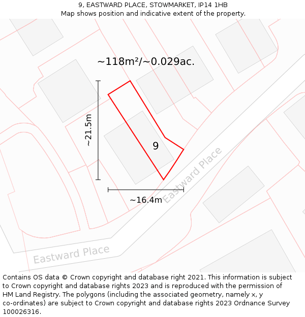 9, EASTWARD PLACE, STOWMARKET, IP14 1HB: Plot and title map