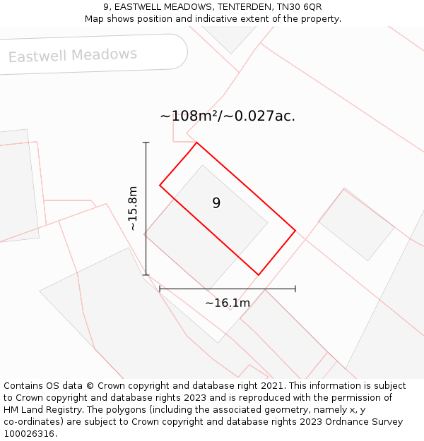 9, EASTWELL MEADOWS, TENTERDEN, TN30 6QR: Plot and title map