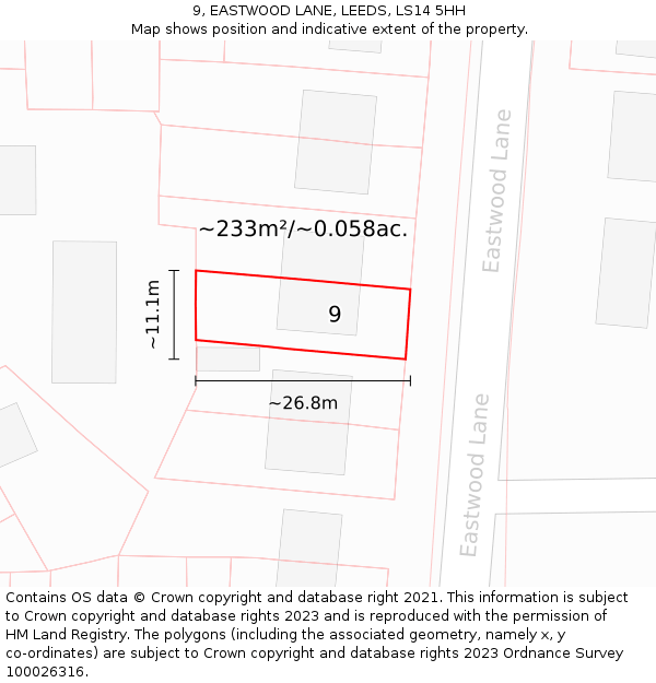 9, EASTWOOD LANE, LEEDS, LS14 5HH: Plot and title map