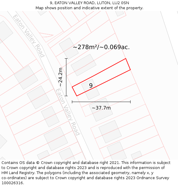 9, EATON VALLEY ROAD, LUTON, LU2 0SN: Plot and title map