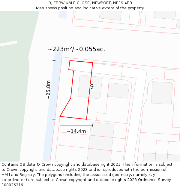 9, EBBW VALE CLOSE, NEWPORT, NP19 4BR: Plot and title map