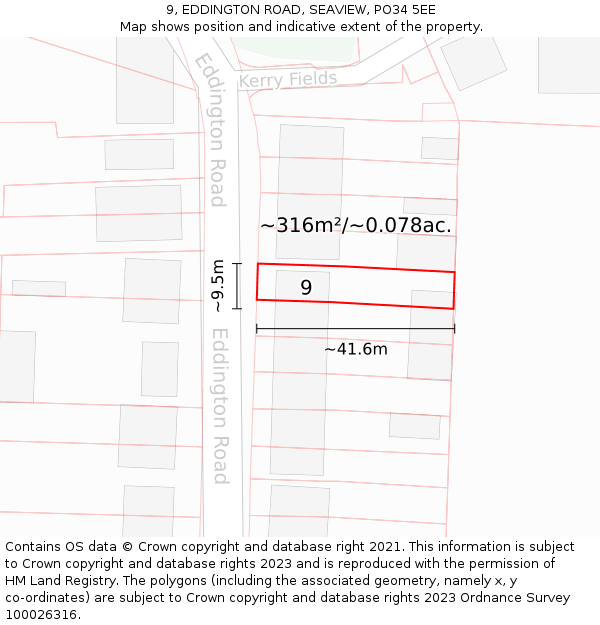 9, EDDINGTON ROAD, SEAVIEW, PO34 5EE: Plot and title map