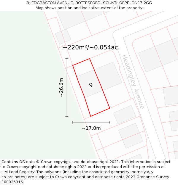 9, EDGBASTON AVENUE, BOTTESFORD, SCUNTHORPE, DN17 2GG: Plot and title map