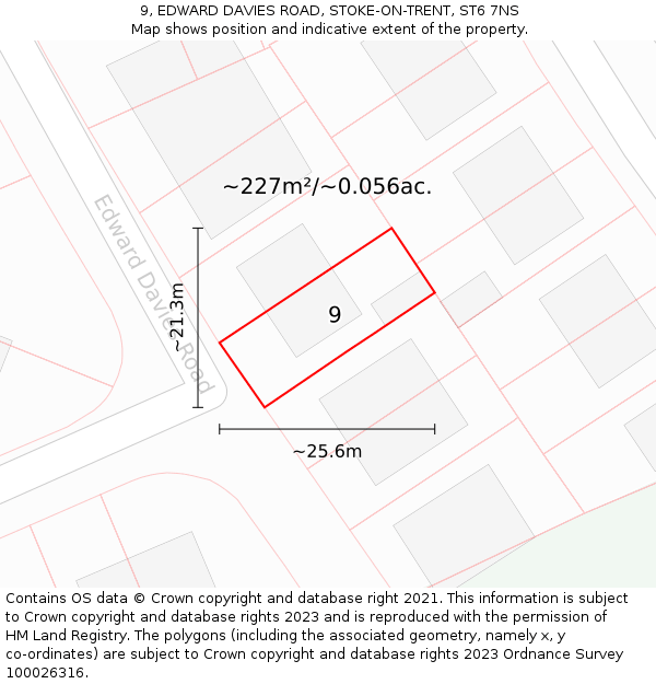 9, EDWARD DAVIES ROAD, STOKE-ON-TRENT, ST6 7NS: Plot and title map