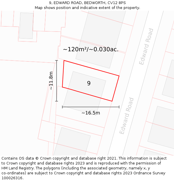 9, EDWARD ROAD, BEDWORTH, CV12 8PS: Plot and title map