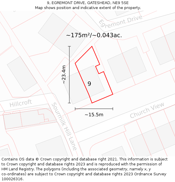 9, EGREMONT DRIVE, GATESHEAD, NE9 5SE: Plot and title map