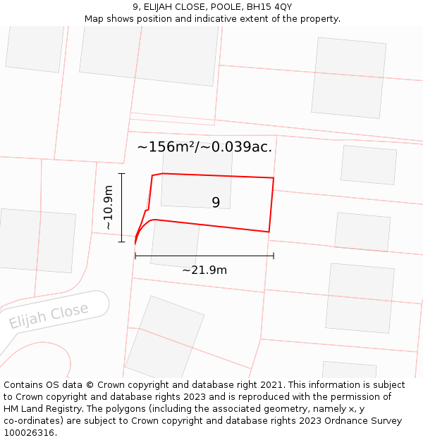 9, ELIJAH CLOSE, POOLE, BH15 4QY: Plot and title map