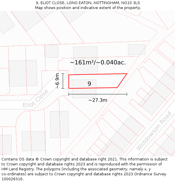 9, ELIOT CLOSE, LONG EATON, NOTTINGHAM, NG10 3LS: Plot and title map