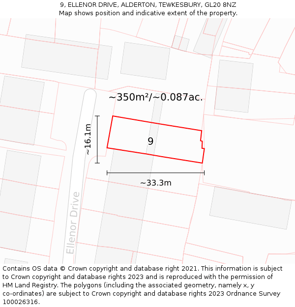 9, ELLENOR DRIVE, ALDERTON, TEWKESBURY, GL20 8NZ: Plot and title map