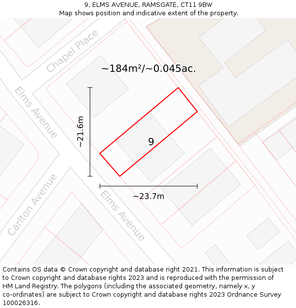 9, ELMS AVENUE, RAMSGATE, CT11 9BW: Plot and title map