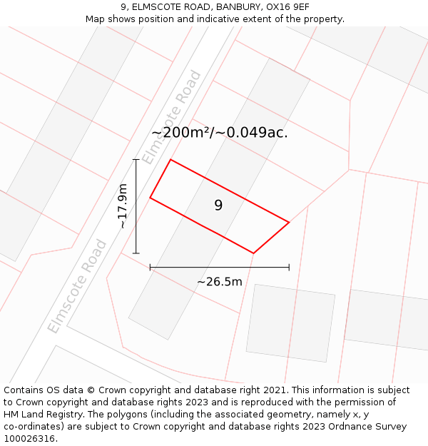 9, ELMSCOTE ROAD, BANBURY, OX16 9EF: Plot and title map