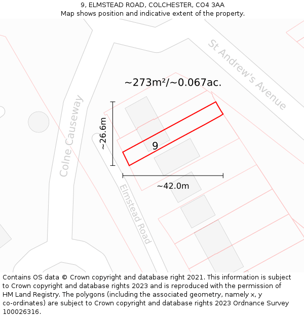 9, ELMSTEAD ROAD, COLCHESTER, CO4 3AA: Plot and title map