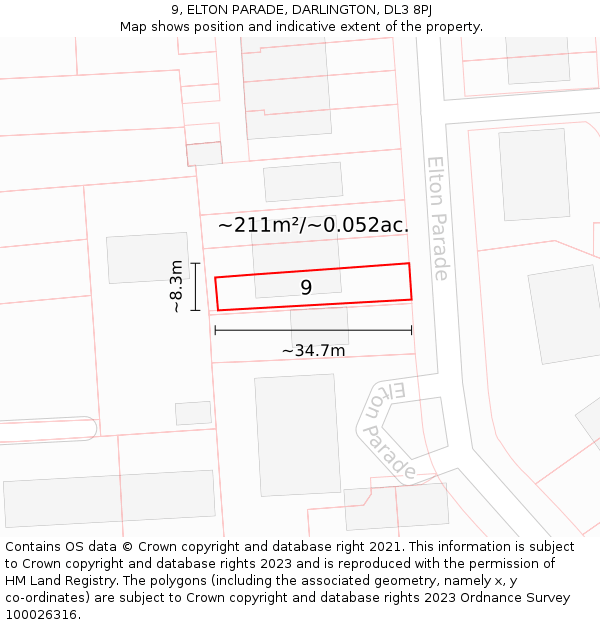 9, ELTON PARADE, DARLINGTON, DL3 8PJ: Plot and title map