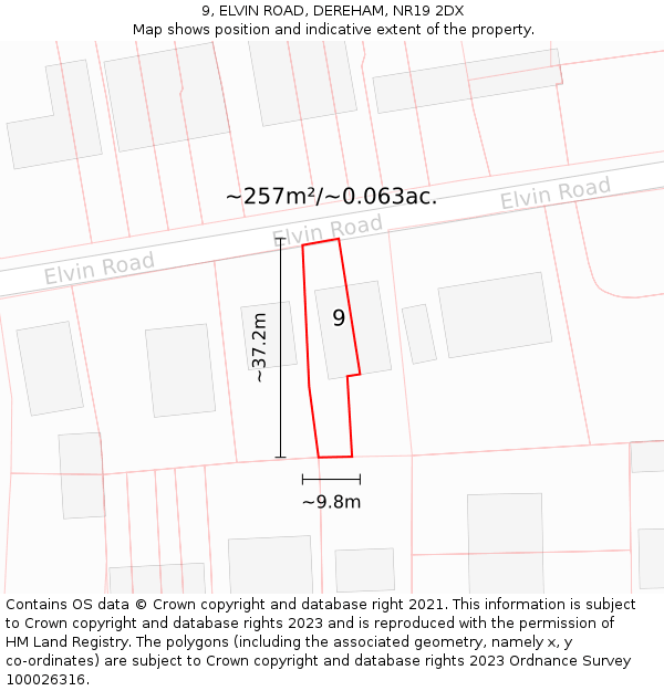 9, ELVIN ROAD, DEREHAM, NR19 2DX: Plot and title map