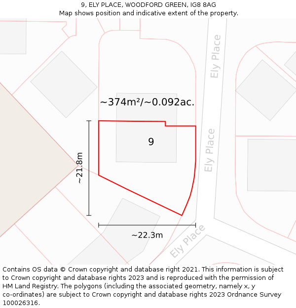 9, ELY PLACE, WOODFORD GREEN, IG8 8AG: Plot and title map