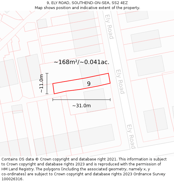 9, ELY ROAD, SOUTHEND-ON-SEA, SS2 4EZ: Plot and title map