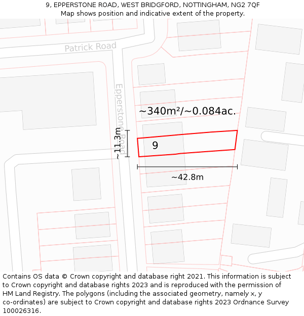 9, EPPERSTONE ROAD, WEST BRIDGFORD, NOTTINGHAM, NG2 7QF: Plot and title map