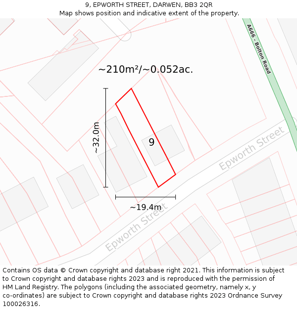 9, EPWORTH STREET, DARWEN, BB3 2QR: Plot and title map