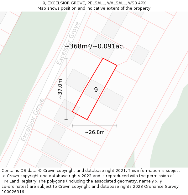 9, EXCELSIOR GROVE, PELSALL, WALSALL, WS3 4PX: Plot and title map