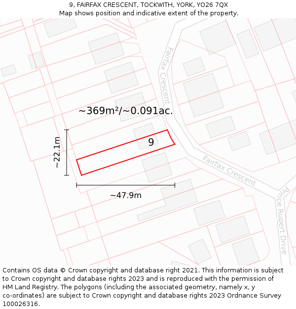 9, FAIRFAX CRESCENT, TOCKWITH, YORK, YO26 7QX: Plot and title map