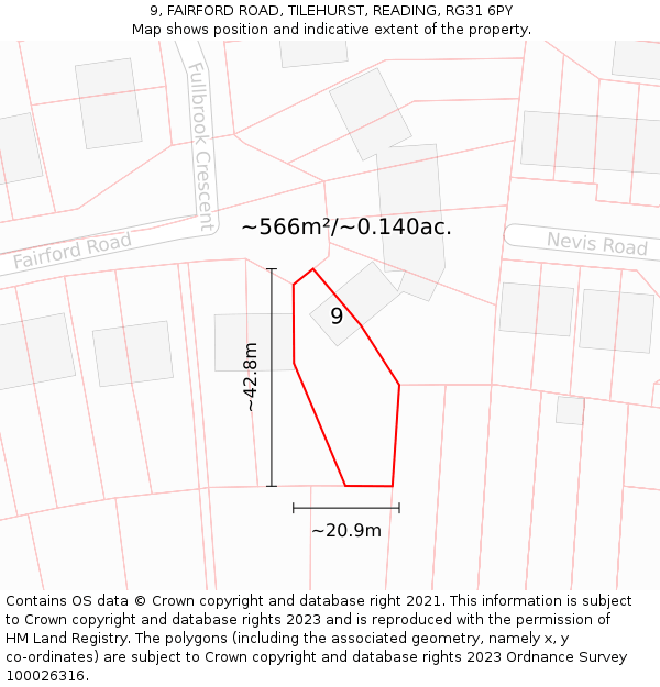 9, FAIRFORD ROAD, TILEHURST, READING, RG31 6PY: Plot and title map
