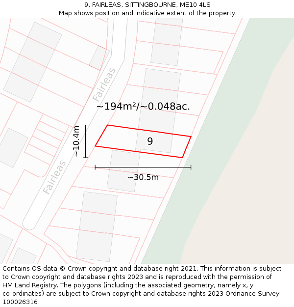 9, FAIRLEAS, SITTINGBOURNE, ME10 4LS: Plot and title map