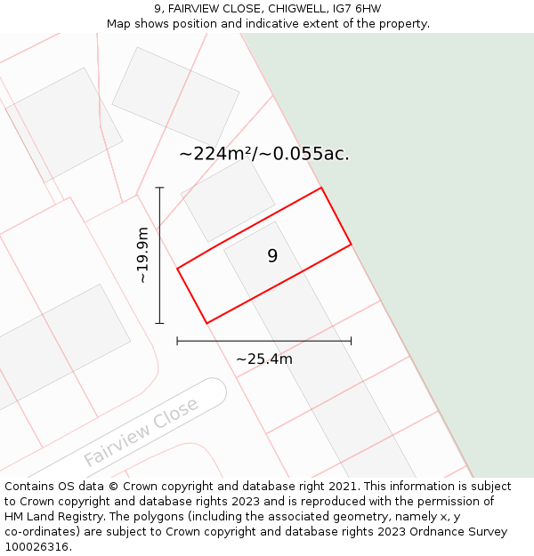 9, FAIRVIEW CLOSE, CHIGWELL, IG7 6HW: Plot and title map