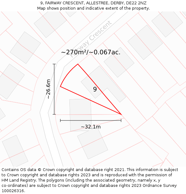 9, FAIRWAY CRESCENT, ALLESTREE, DERBY, DE22 2NZ: Plot and title map